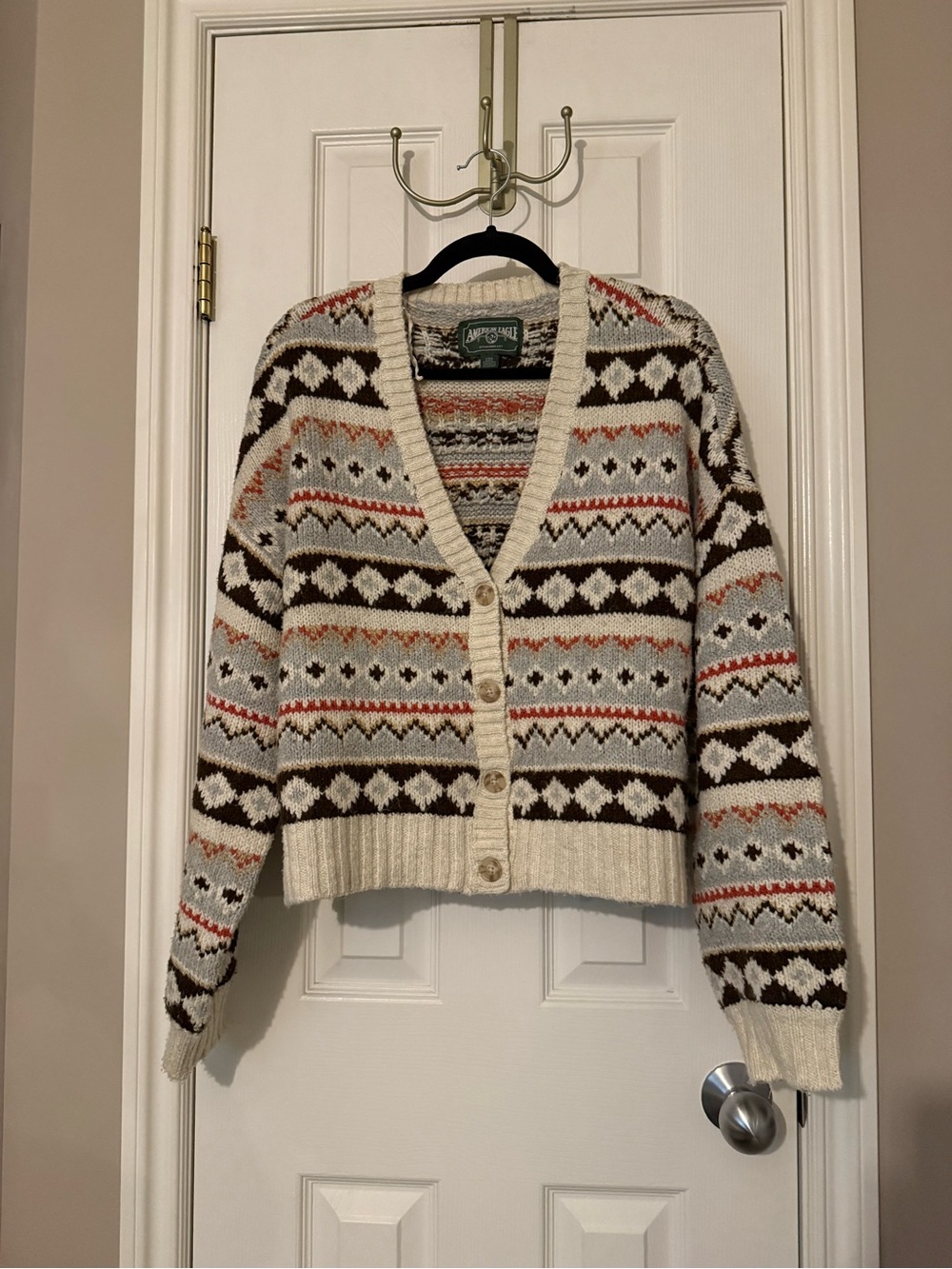 Cream Fair Isle Button-Up Cardigan Sweater
